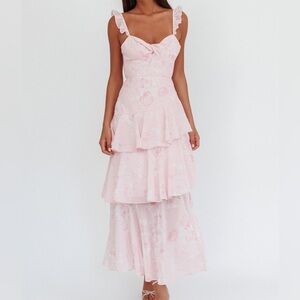 Selfie Leslie nwt Veda Ruffle Strap Split Maxi Dress Roses Blush